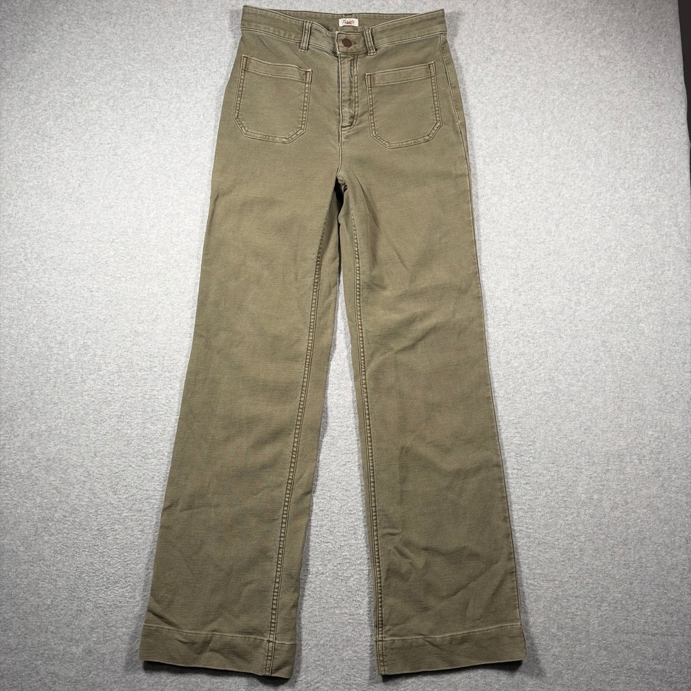 Faherty Stretch Terry Patch Pocket Pants Women 28 Green High Rise Wide Leg